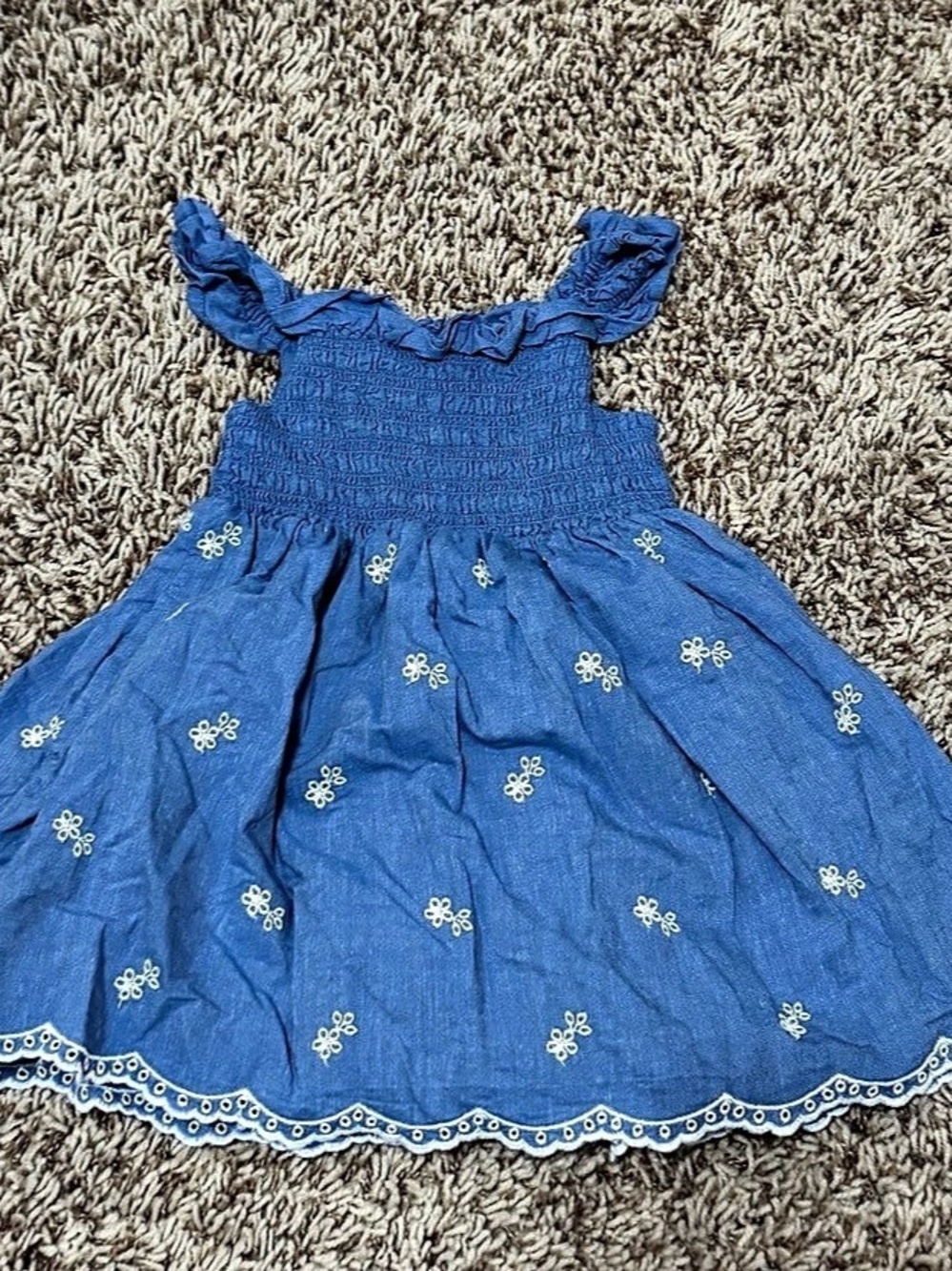 Cat & Jack Toddler Girls Blue Embroidered Chambray Dress Floral Smocked Dress in